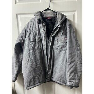 Dickies Mens Gray Insulated Work Canvas Hooded Jacket Zip & Snap 2X Outdoors